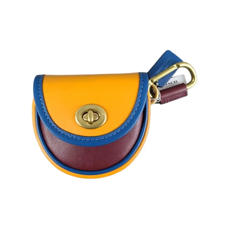 COACH Leather Coin Purse Mini Women's Yellow & Blue Purple-1