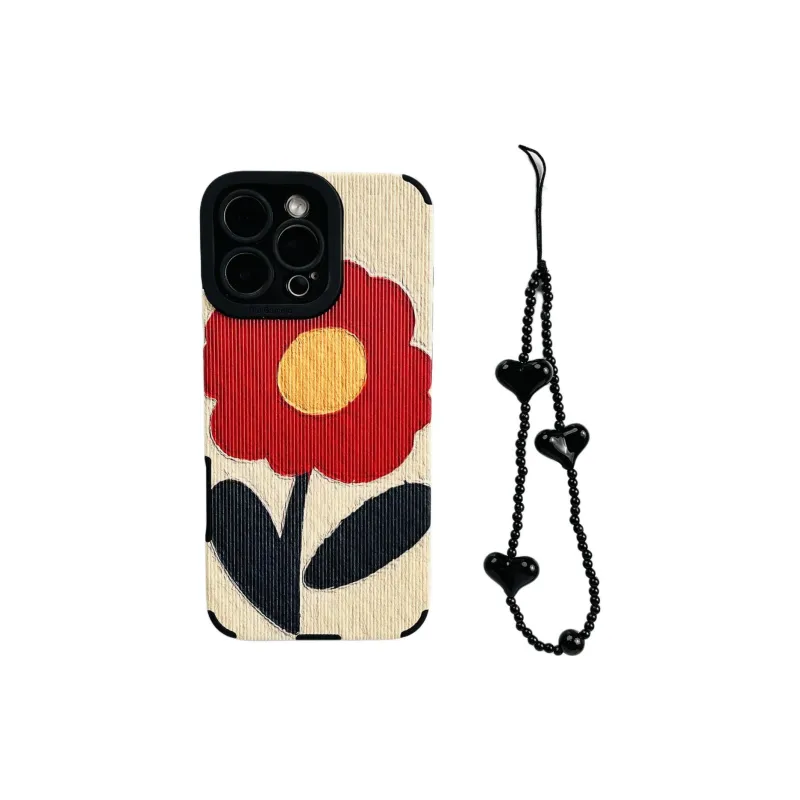 Sopi Leather Material Leather Red Flower Bracelet Phone Cases Compatible With IPhone 16/15 Pro Max/Apple 13/14 Pro/Max-1