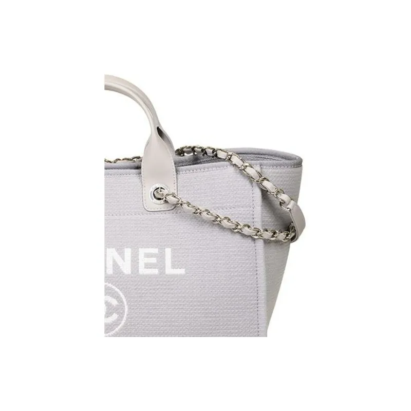 CHANEL Fabric Beach Bag, Tote Bag, Shopping Bag, Portable Crossbody Bag, Shoulder Bag Tubas Women's Gray-1