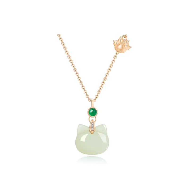 Lao Feng Xiang Hetian Jade Necklaces Pale Greenish White Jade Women's-0