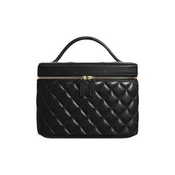 CHANEL Diamond Pattern Lambskin Box Bag With Lid Portable Makeup Bag Women's Black