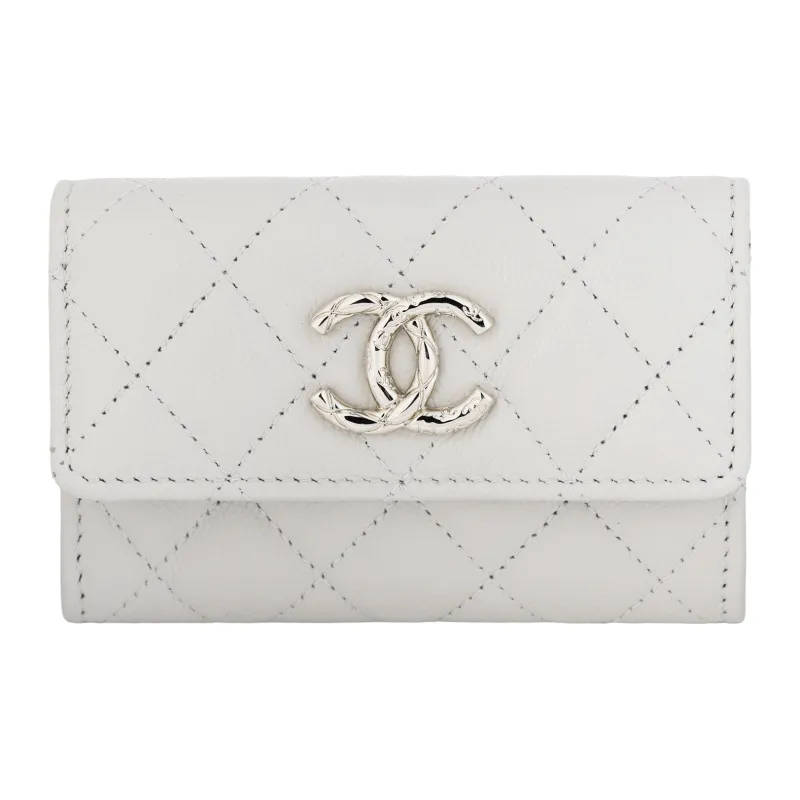 CHANEL Litchi Cow Leather Card Holder Women's Gray-0