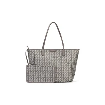 TORY BURCH Coated Canvas Combo Bag Tote Bag Shopping Bag Handbag Shoulder Bag Medium Size Women's Gray Black