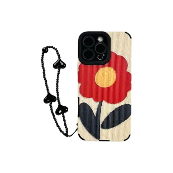 Sopi Leather Material Leather Red Flower Bracelet Phone Cases Compatible With IPhone 16/15 Pro Max/Apple 13/14 Pro/Max