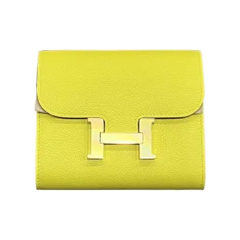HERMES Constance Slim Evercolor Calfskin Wallet Card Holder Coin Purse Women's 9R Lime Lemon