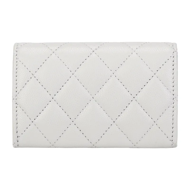 CHANEL Litchi Cow Leather Card Holder Women's Gray-2