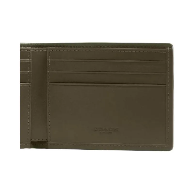 COACH Billfold Wallet Jacquard Canvas Card Holder Card Holder Mini Men's Army Green-4