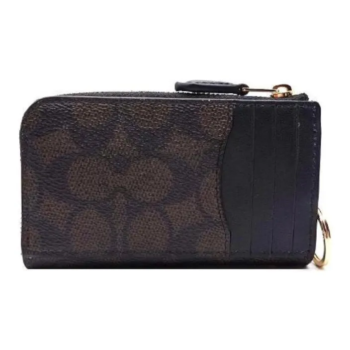 COACH Recycled Leather Card Holder Mini Women's Walnut Wood & Black-2