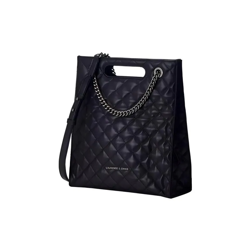 Laurence & Chico Cow Leather One Shoulder Crossbody Bag Tote Bag Shopping Bag Handbag Large Size Women's Black-1