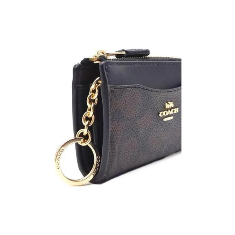 COACH Recycled Leather Card Holder Mini Women's Walnut Wood & Black-5