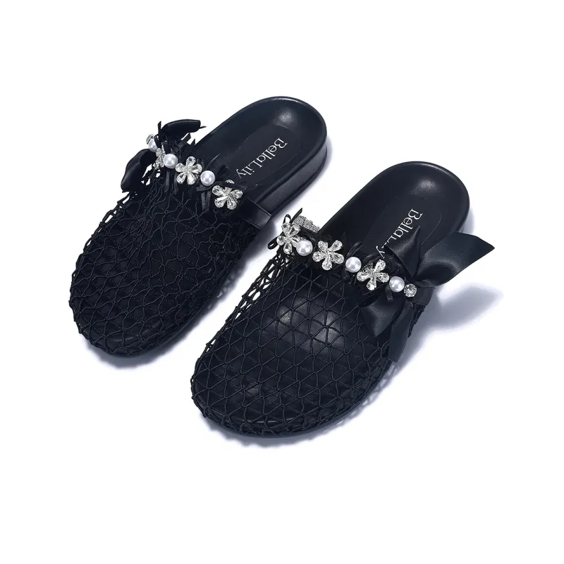 BELLALILY Rubber Sole Woven Slip Resistant Wrap toe Slippers Women's-8