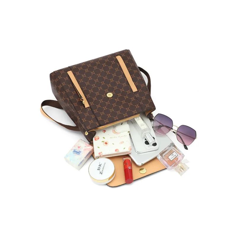 MashaLanti PVC And Synthetic Leather Travel Backpack Women's Dark Brown & Apricot-5