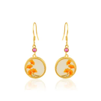 Yi Zhen Ge Hetian Jade Earrings Pale Greenish White Jade Women's