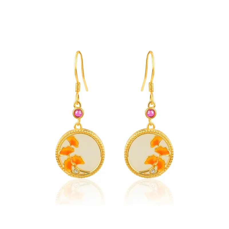 Yi Zhen Ge Hetian Jade Earrings Pale Greenish White Jade Women's-0