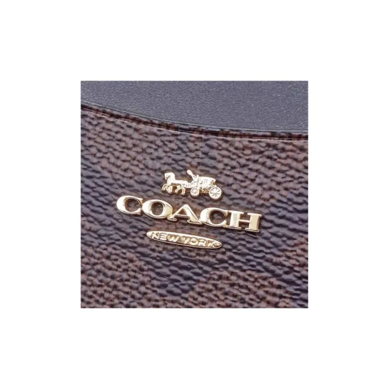 COACH Recycled Leather Card Holder Mini Women's Walnut Wood & Black-4
