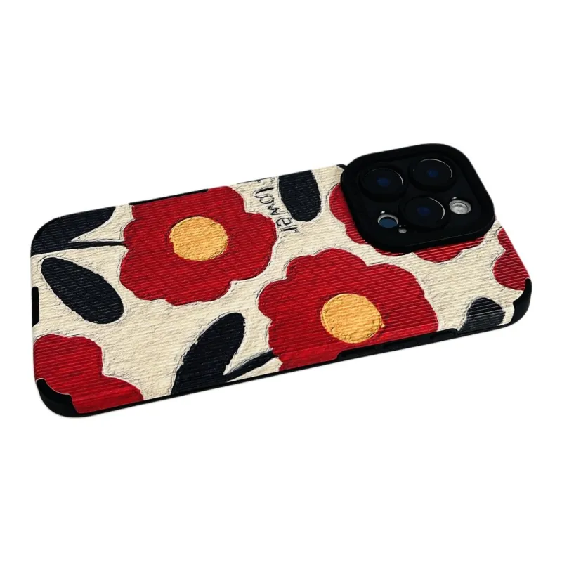 Sopi Leather Material Leather Red Flower Bracelet Phone Cases Compatible With IPhone 16/15 Pro Max/Apple 13/14 Pro/Max-11