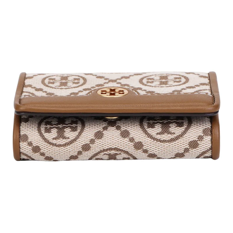 TORY BURCH T Monogram Jacquard Wallet Mini Women's Khaki & Brown-3