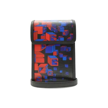 GUCCI Canvas With Leather One Shoulder Crossbody Cell Phone Pouch Men's Black/Blue/Red