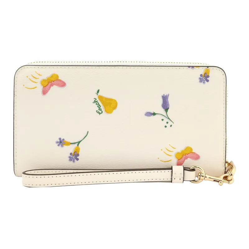 COACH Zip Around Coated Canvas With Smooth Leather Wallet Trumpets Women's White-1