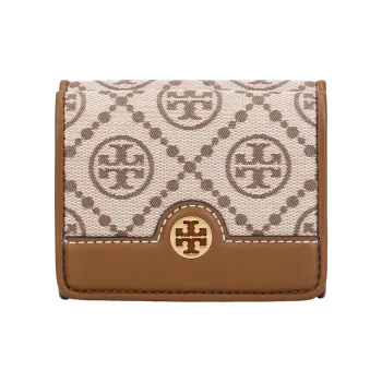 TORY BURCH T Monogram Jacquard Wallet Mini Women's Khaki And Brown