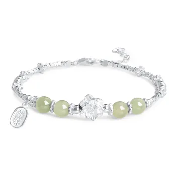 Lao Feng Xiang S925 Silver Bracelet White Jade/Pale Greenish White Jade Women's