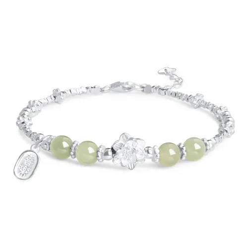 Lao Feng Xiang S925 Silver Bracelet White Jade/Pale Greenish White Jade Women's
