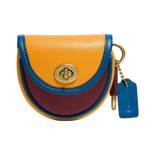 COACH Bag Charm Leather Coin Purse Mini Women's Yellow Blue Purple