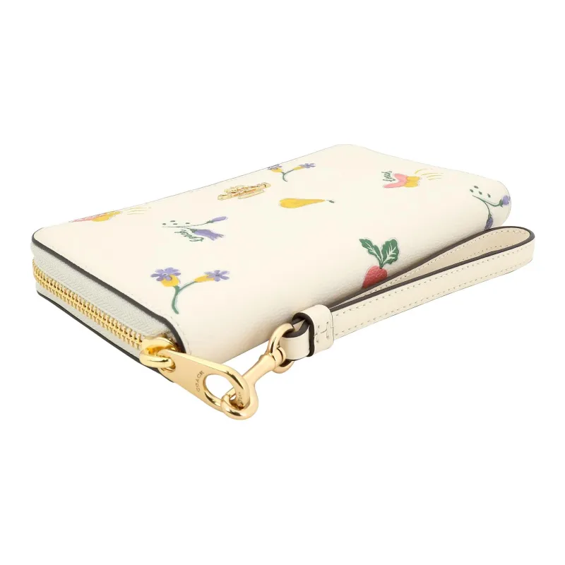 COACH Zip Around Coated Canvas With Smooth Leather Wallet Trumpets Women's White-3