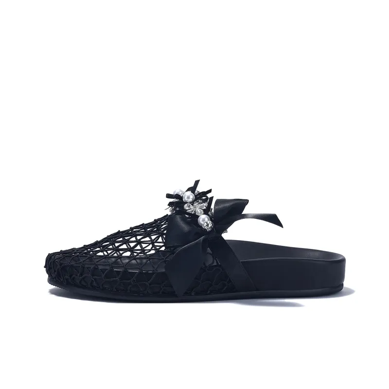 BELLALILY Rubber Sole Woven Slip Resistant Wrap toe Slippers Women's-5