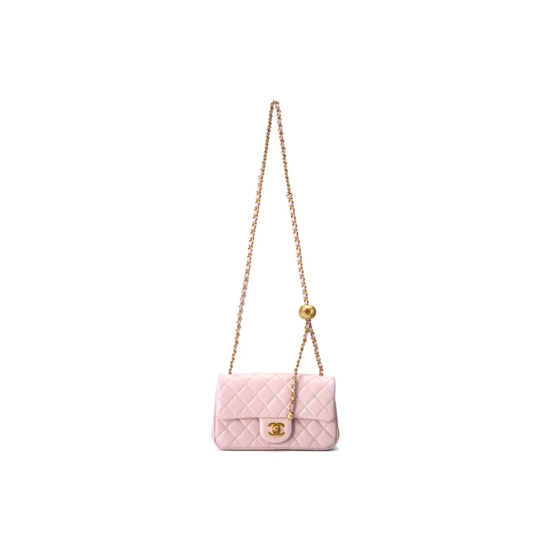 CHANEL Classic Flap CF Sheepskin Shoulder Bag, Crossbody Bag Mini Women's Pink-0