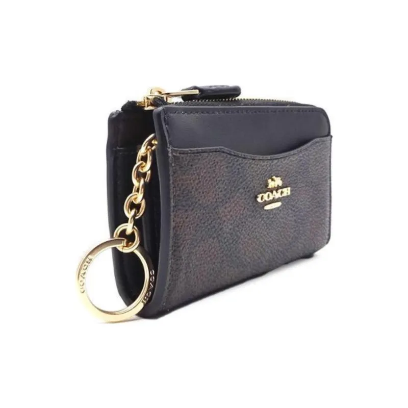 COACH Recycled Leather Card Holder Mini Women's Walnut Wood & Black-1