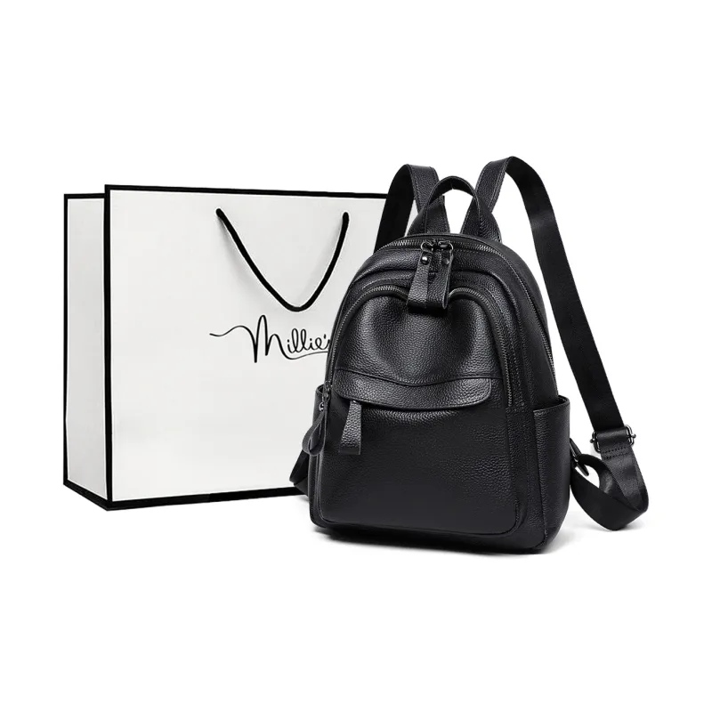 MILLIE'S Cow Leather Backpack Regular Women's Black-0