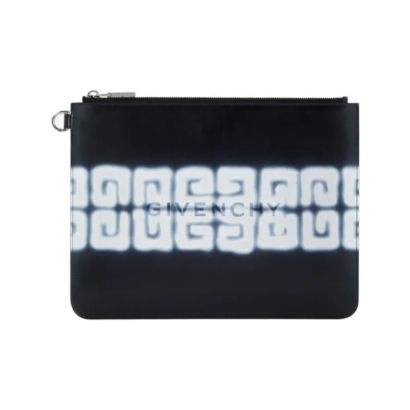 Givenchy Chito Collaboration 4G Smooth Calf Leather Zip Closure Clutch Men's Black-0