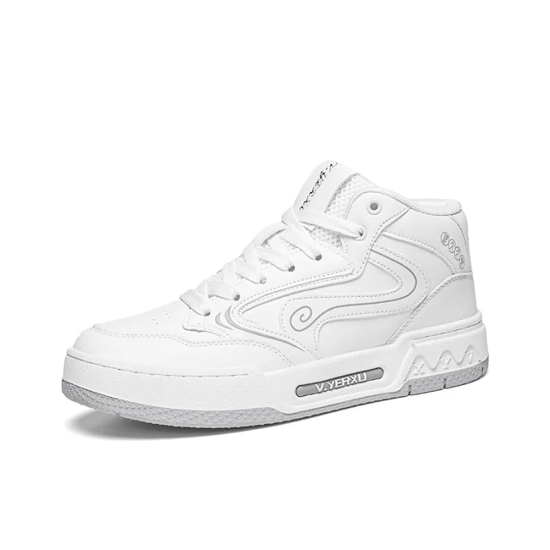 V.YERXU Skate Sneaker White Sneakers High Top Skateboard Shoes Unisex White Gray-0