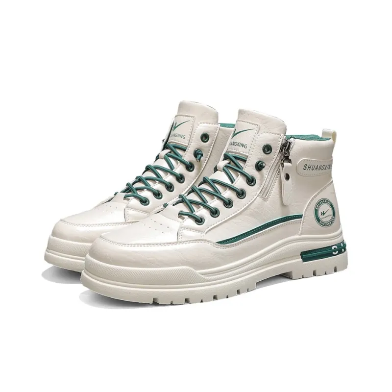 Binary Slip Resistant Shock Absorbers With Abrasion Resistant Properties Mid Top Skateboard Shoes Men's Beige Green-2