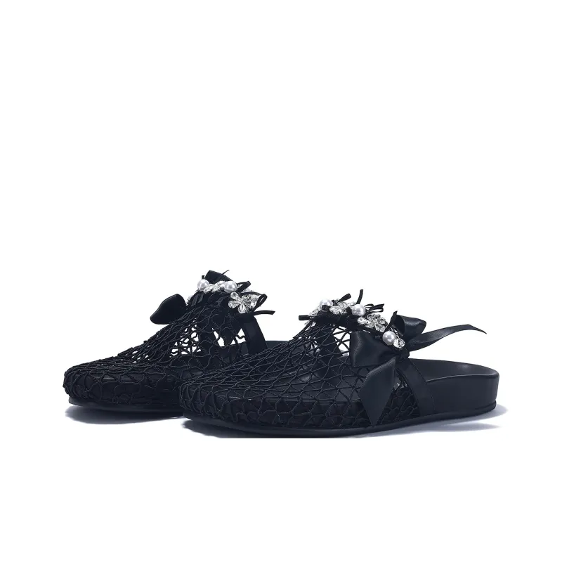 BELLALILY Rubber Sole Woven Slip Resistant Wrap toe Slippers Women's-7
