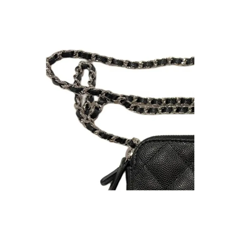 CHANEL Grain Caviar Cow Leather Wallet Unisex Black-2