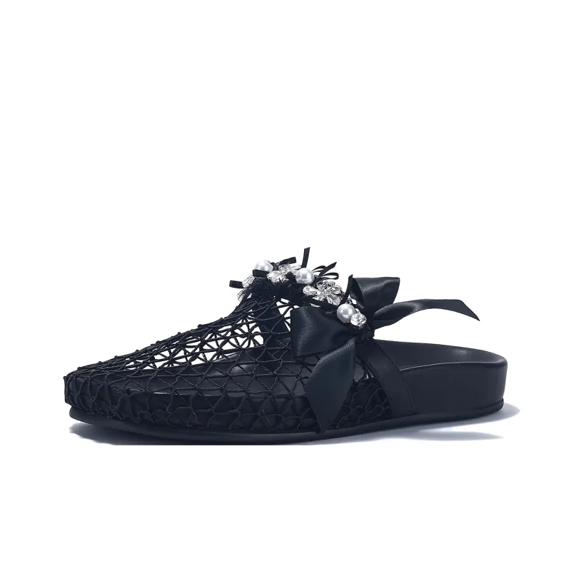 BELLALILY Rubber Sole Woven Slip Resistant Wrap toe Slippers Women's-6