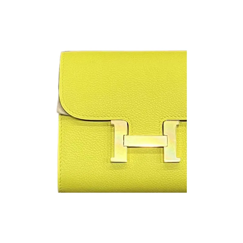 HERMES Constance Slim Evercolor Calfskin Wallet Card Holder Coin Purse Women's 9R Lime Lemon-1