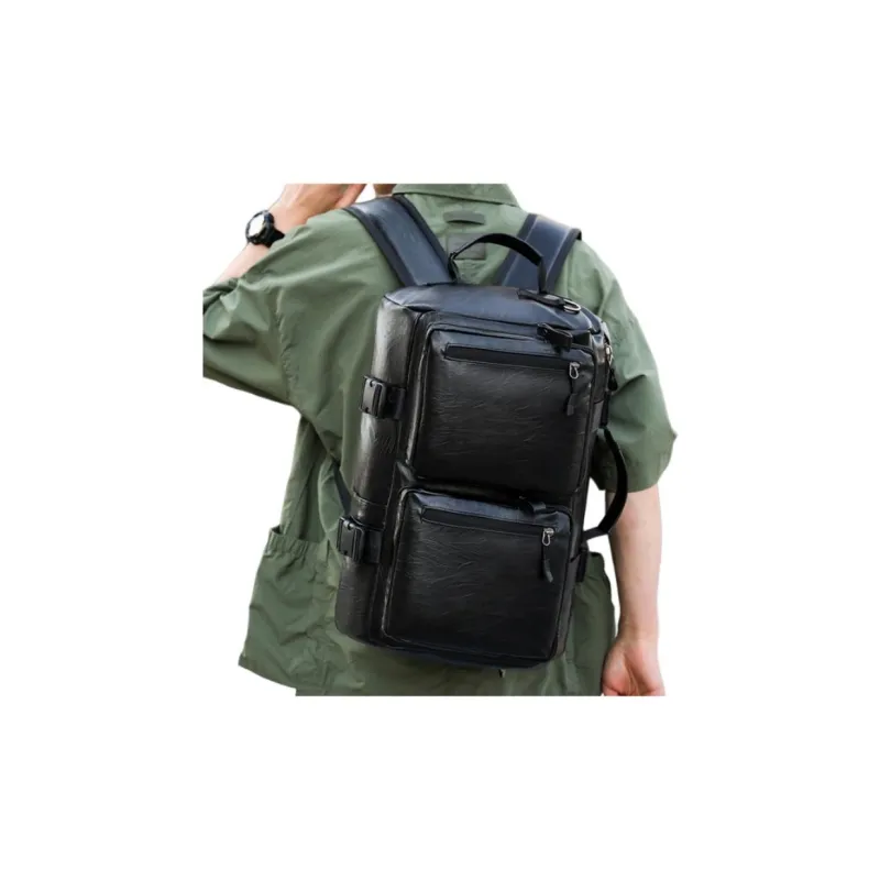 GEERDUN PU Backpack Unisex Black/Coffee-1