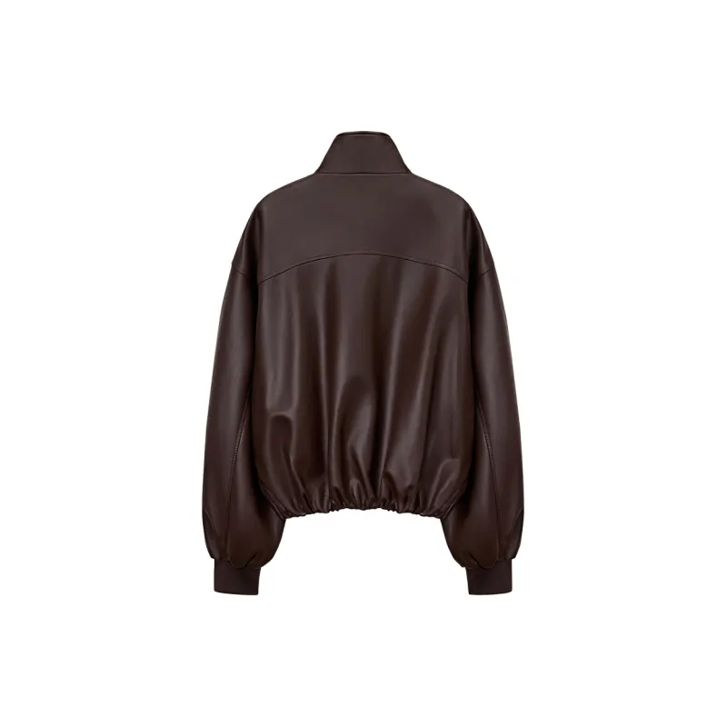 LINCchic Leather Jacket Women's Luxury Streetwear Dark Brown-1