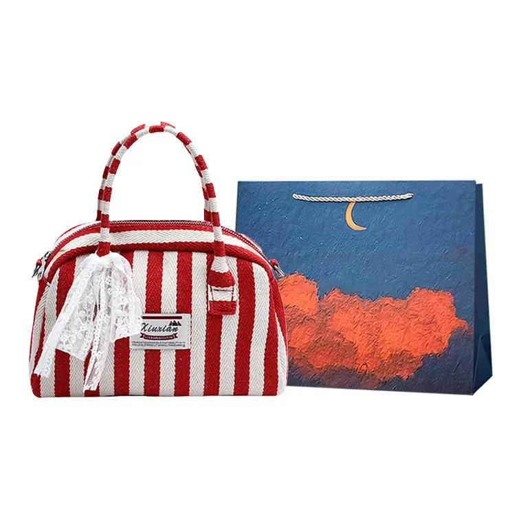Elsvet Canvas Bag, Shoulder Bag, Crossbody Bag, Handbag Regular Women's Black/Red-6