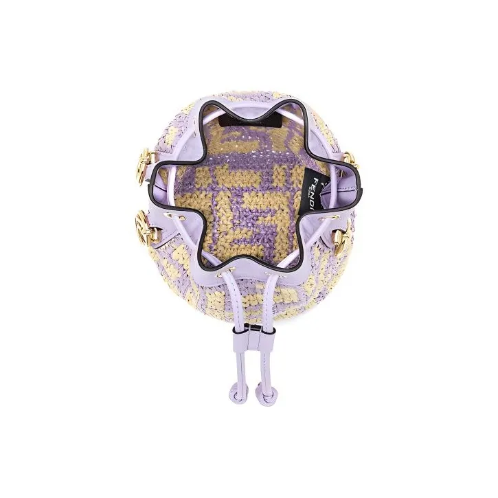 FENDI Mon Tresor Woven Raffia With Leather Drawstring Bucket Bag Shoulder Bag Crossbody Bag Handbag Mini Women's Purple-3