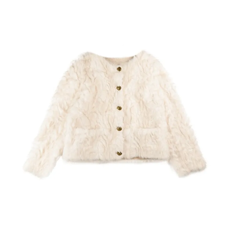 VICTORIA&VERA Velvet feel Coat Women's Beige-3