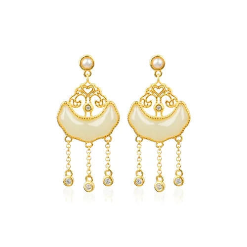 Yi Zhen Ge Hetian Jade Earrings Pale Greenish White Jade Women's
