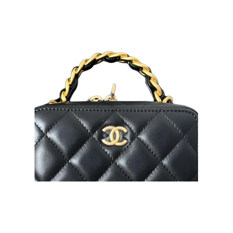CHANEL Sheepskin Camera Bag Makeup Bag Handbag Shoulder Bag Crossbody Bag Women's Black-2