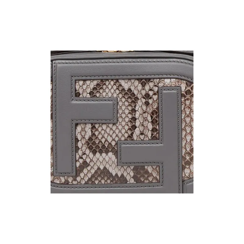 FENDI O'Lock Cow Leather Patchwork Snake Leather Camera Bag Handbag Shoulder Bag Crossbody Bag Mini Women's Gray-4