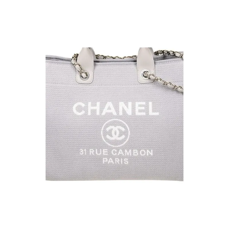 CHANEL Fabric Beach Bag, Tote Bag, Shopping Bag, Portable Crossbody Bag, Shoulder Bag Tubas Women's Gray-2