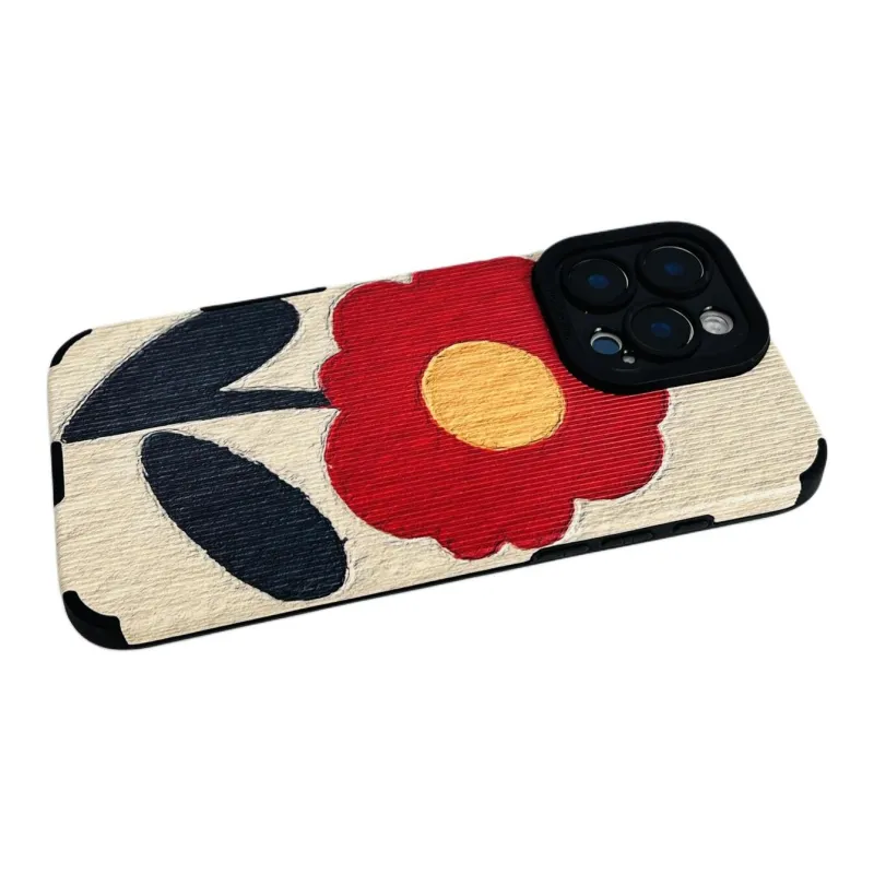 Sopi Leather Material Leather Red Flower Bracelet Phone Cases Compatible With IPhone 16/15 Pro Max/Apple 13/14 Pro/Max-5