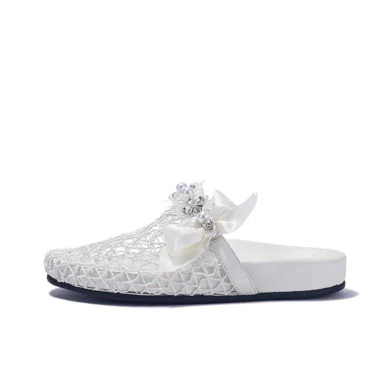 BELLALILY Rubber Sole Woven Slip Resistant Wrap toe Slippers Women's-0